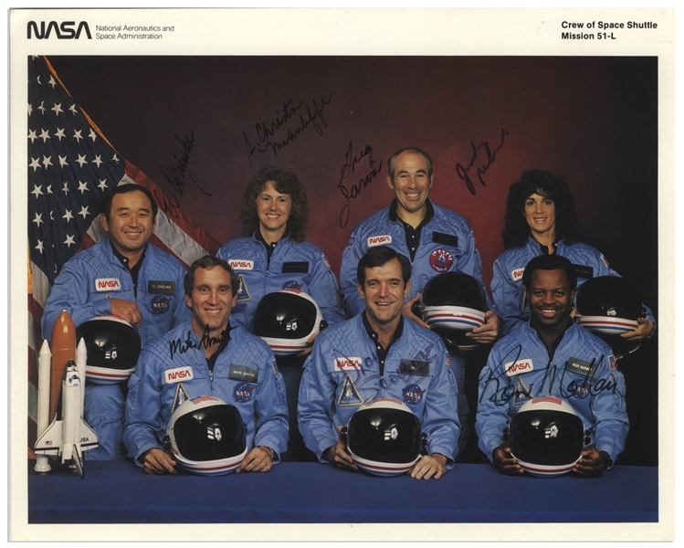 Space Shuttle Challenger Crew Signed 10'' x 8'' Photo, Uninscribed -- From the Collection of Mission Commander Dick Scobee
